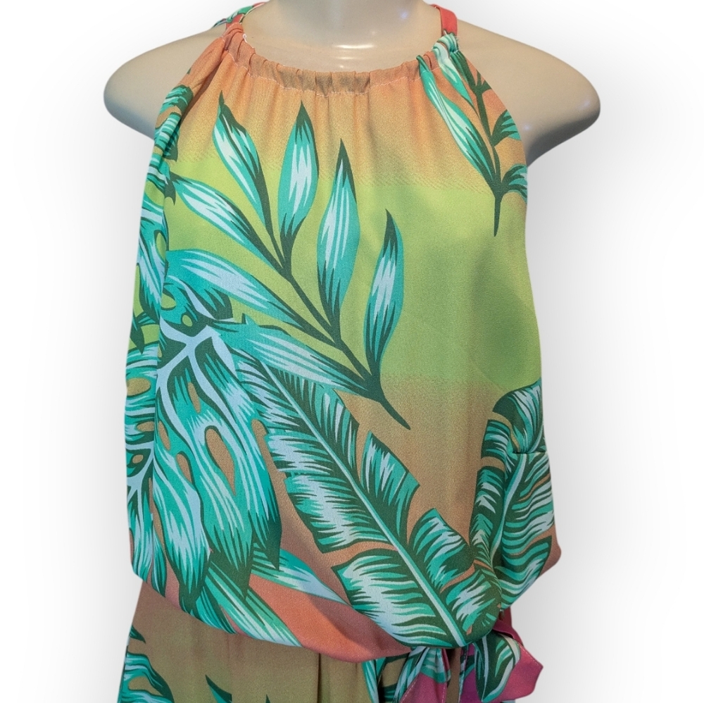 Ashley Stewart Tropical Sunset Hue Palm Print Halter Belted Maxi Dress 14/16 NWT - Picture 9 of 16